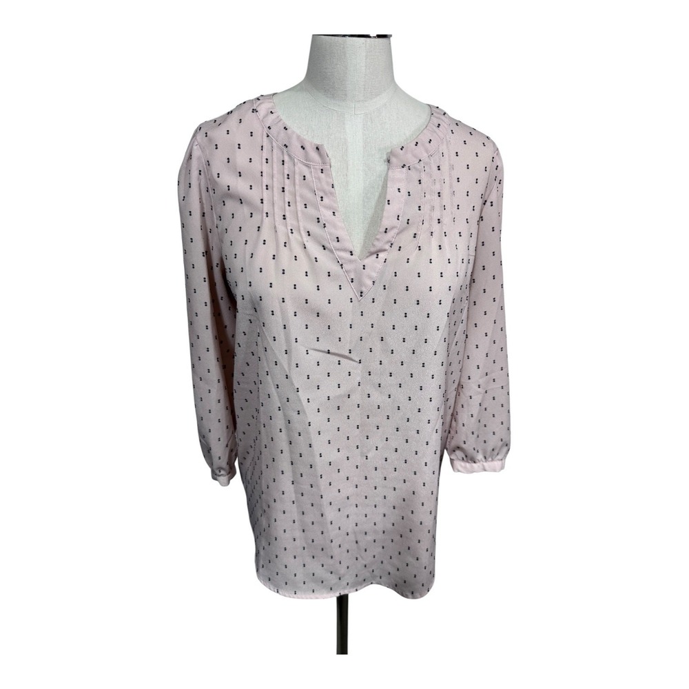 Elle 3/4 Sleeve Split Neck Geo Dot Print Peasant Blouse in Peach Whip Size Small